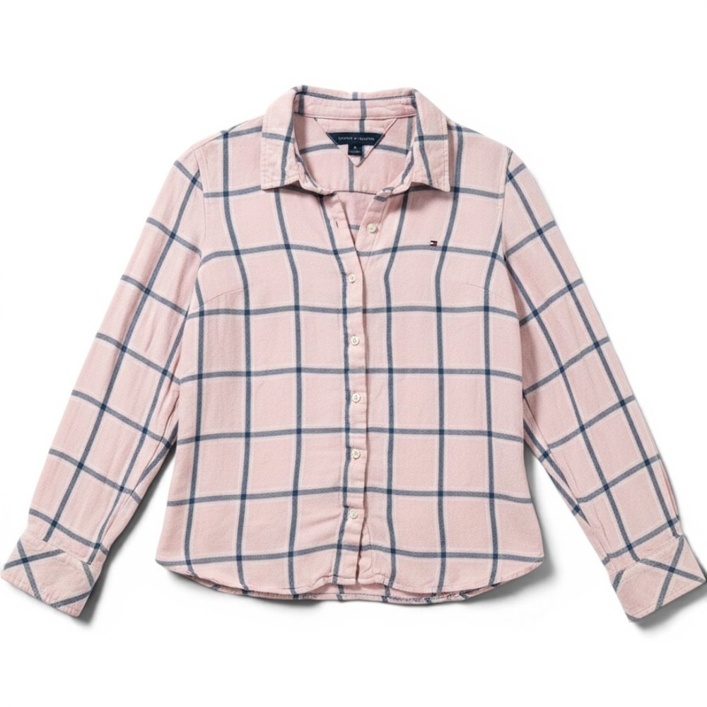 Tommy Hilfiger Womens Pink Plaid Button Down Soft‎ Flannel Shirt Long Sleeve M